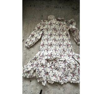 Vintage Mousefeathers Floral Ribbon Drop Waist‎ Ruffle Dress White Cottagecore